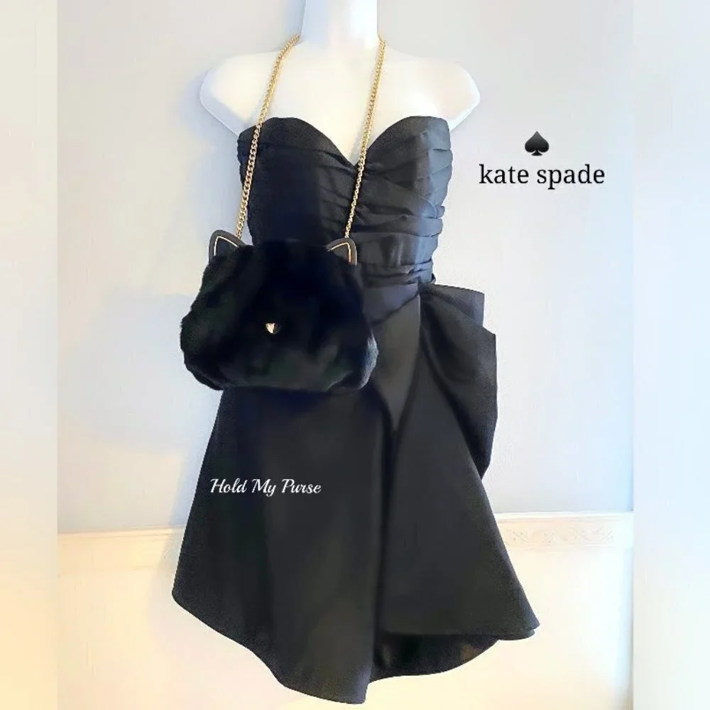 Kate Spade Pitch Purrfect Faux Fur Black Cat Bag NWT